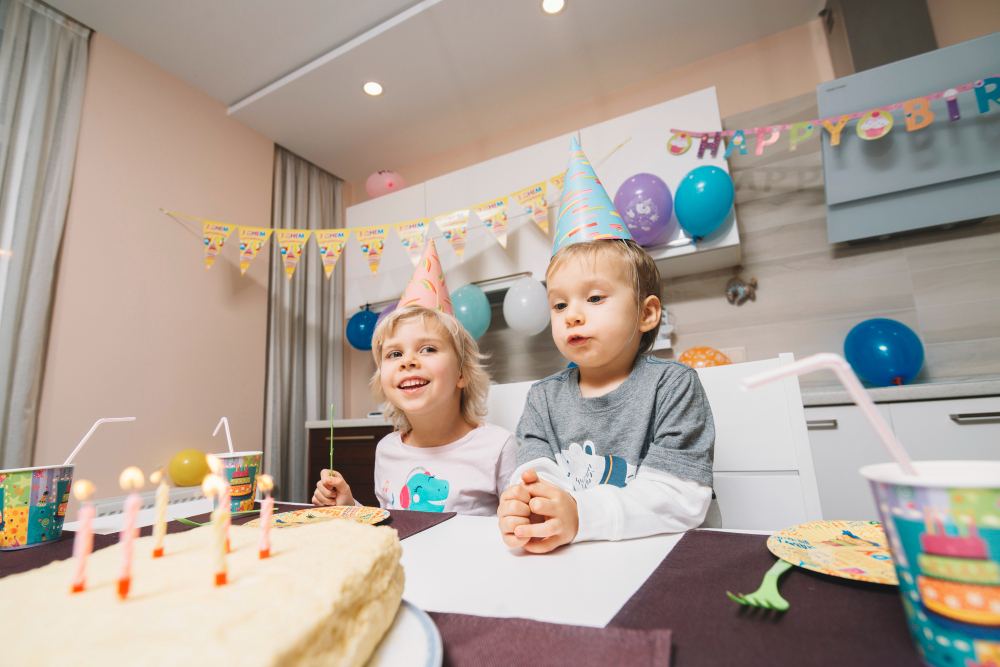 Kids enjoying hands-on educational birthday themes in Abu Dhabi like space adventures, fossil digging, and science experiments