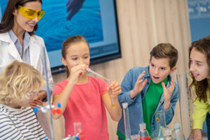 Mad scientist-themed birthday party in Abu Dhabi with lab coats, slime making, and colorful experiments