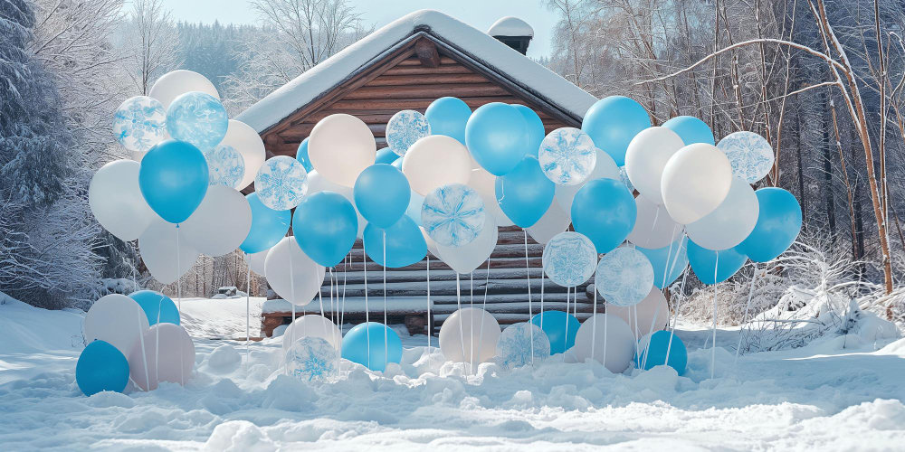 A Winter Wonderland-themed children's birthday party setup with snow-covered decorations and icy fun in Abu Dhabi's warm climate.